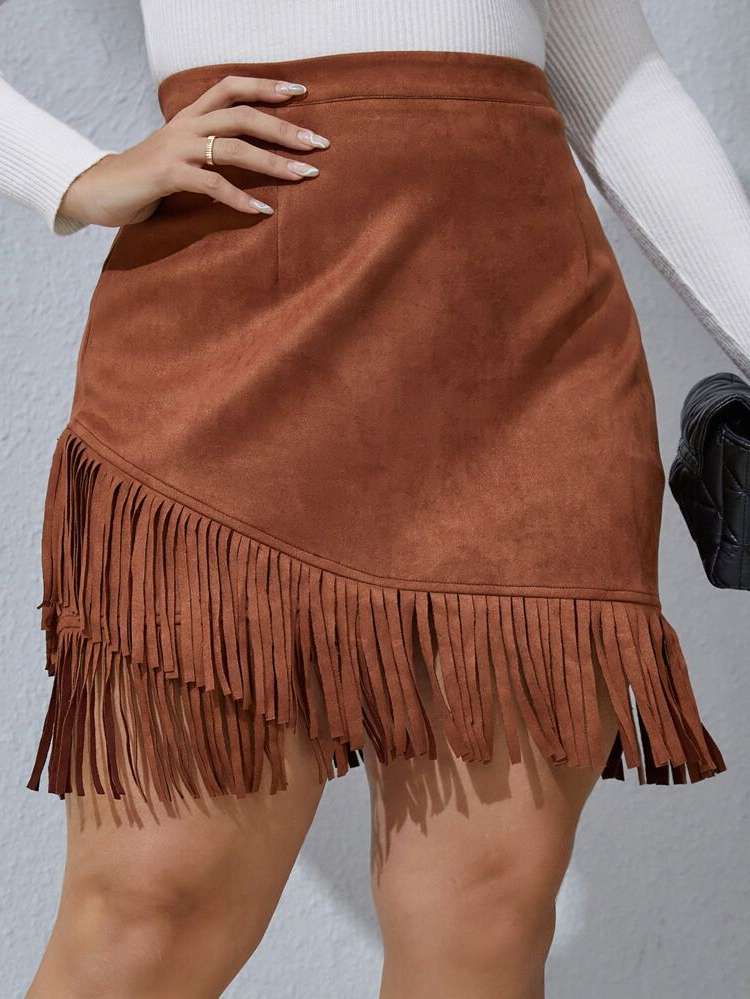  Rust Brown Fringe Plus Size Skirts 227