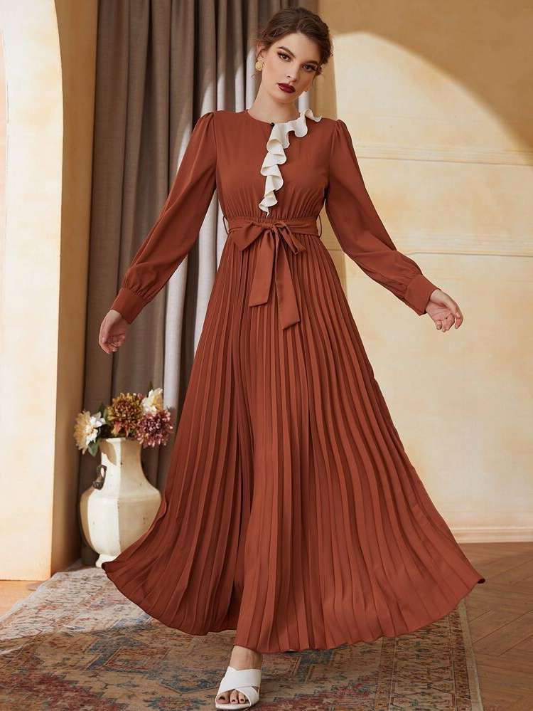 Belted Round Neck Long Sleeve Wedding  Special 576