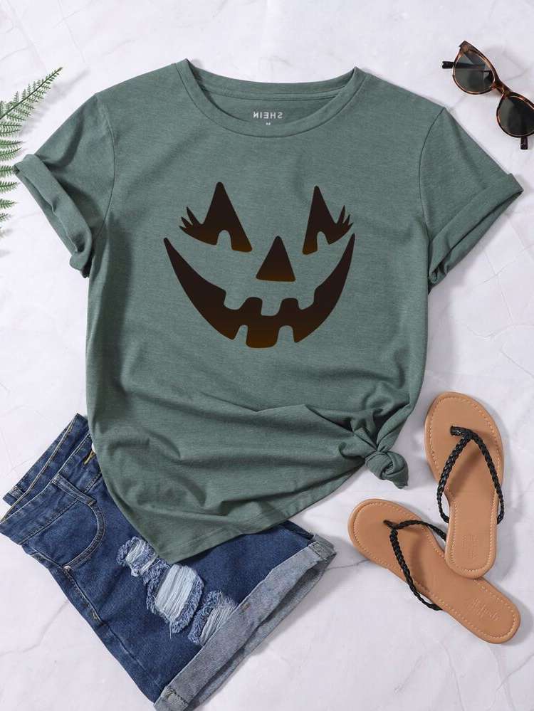 Regular Fit Rust Brown Halloween Casual Women T-Shirts 4887