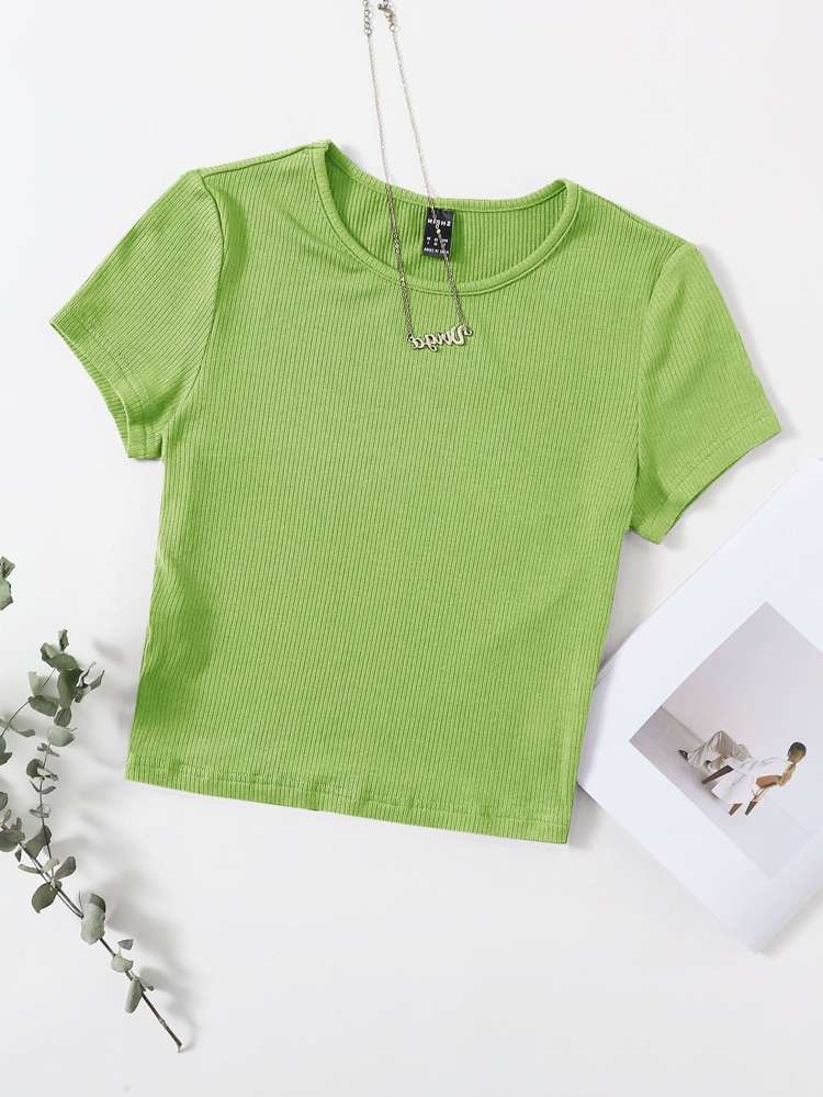 Casual Slim Fit Rib-Knit Women T-Shirts 3352