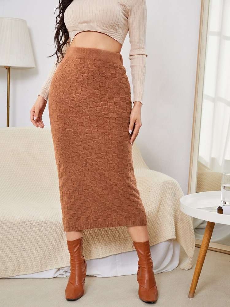  Rust Brown Women Sweater Skirts 321