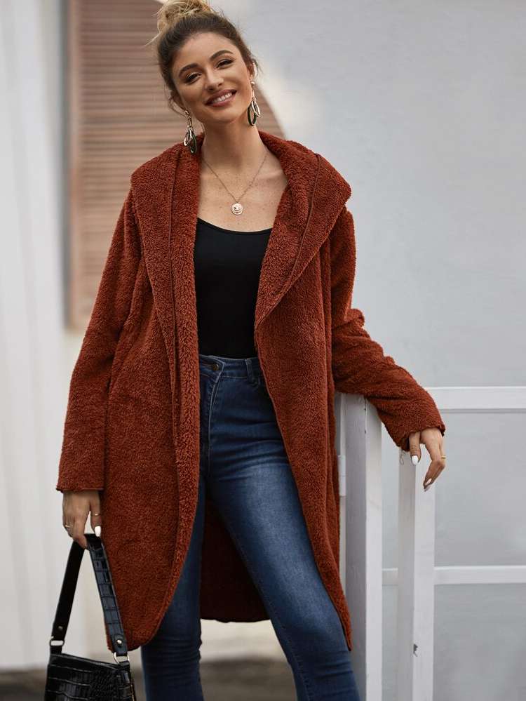  Long Sleeve Plain Rust Brown Women Outerwear 228