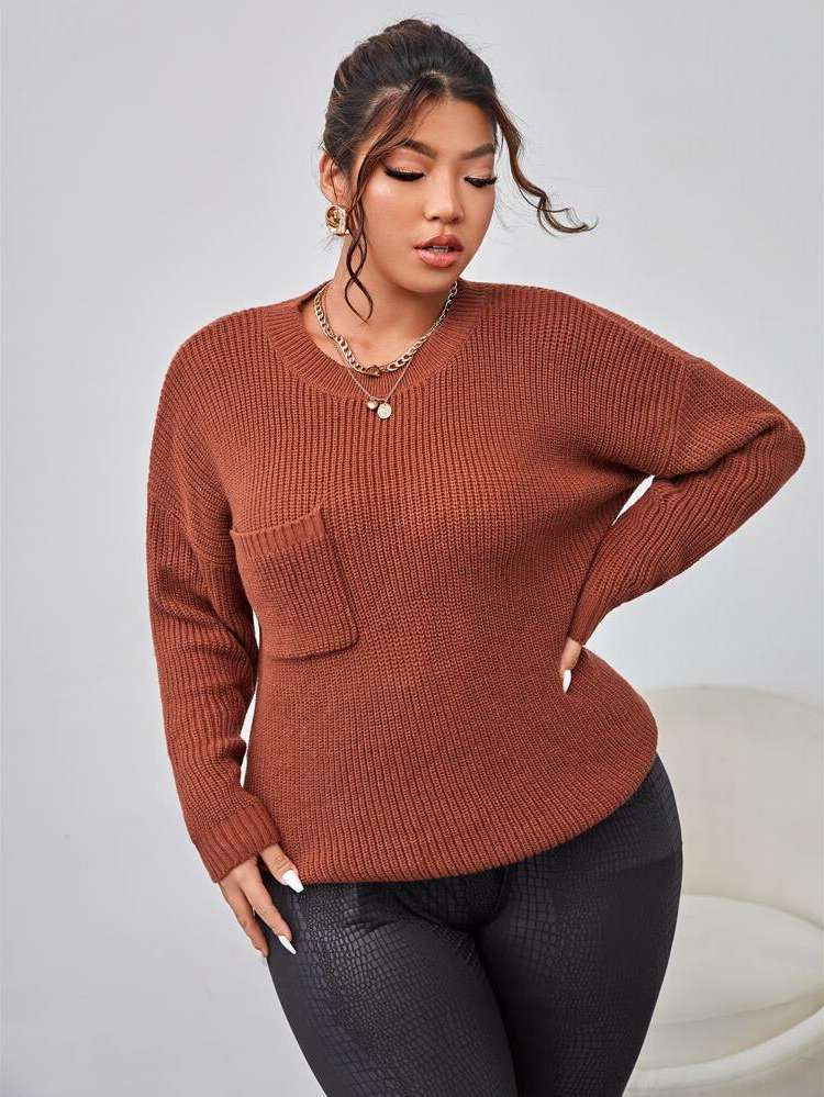  Rust Brown Regular Plus Size Sweaters 993