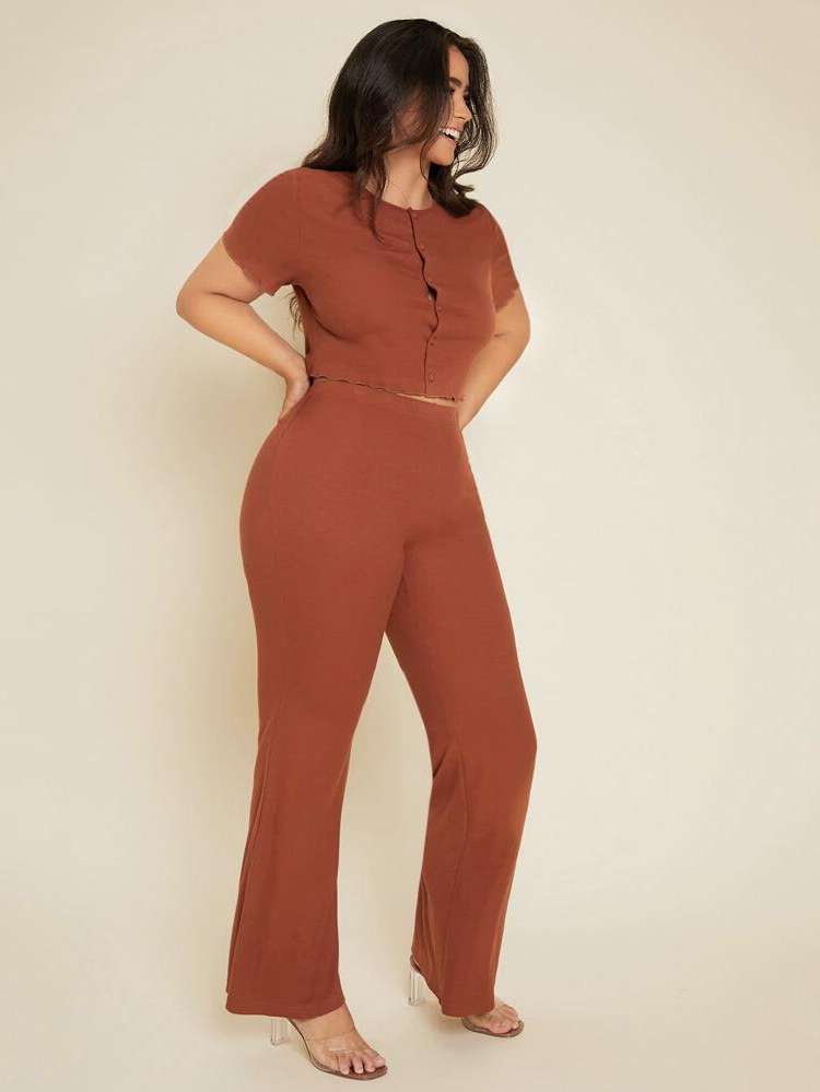  Rust Brown Casual Plus Size Co-Ords 474