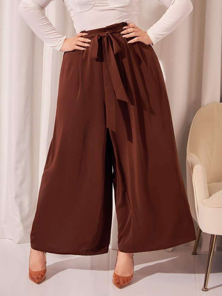 Belted Long  Plus Size Pants 9637