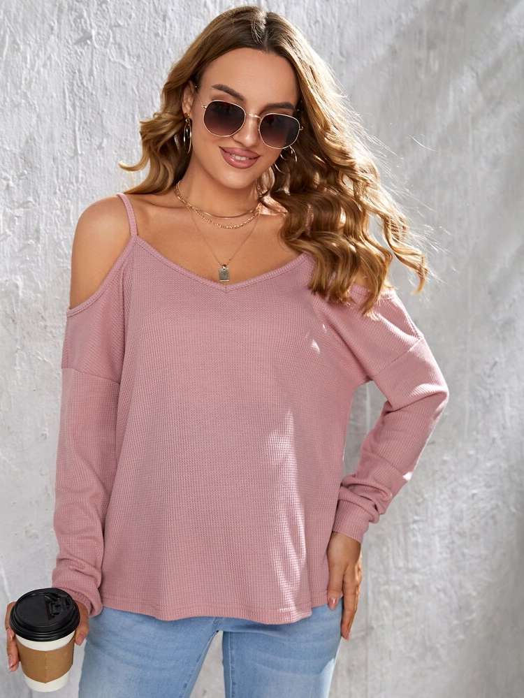  Long Sleeve Cold Shoulder Regular Maternity T-shirts 3374