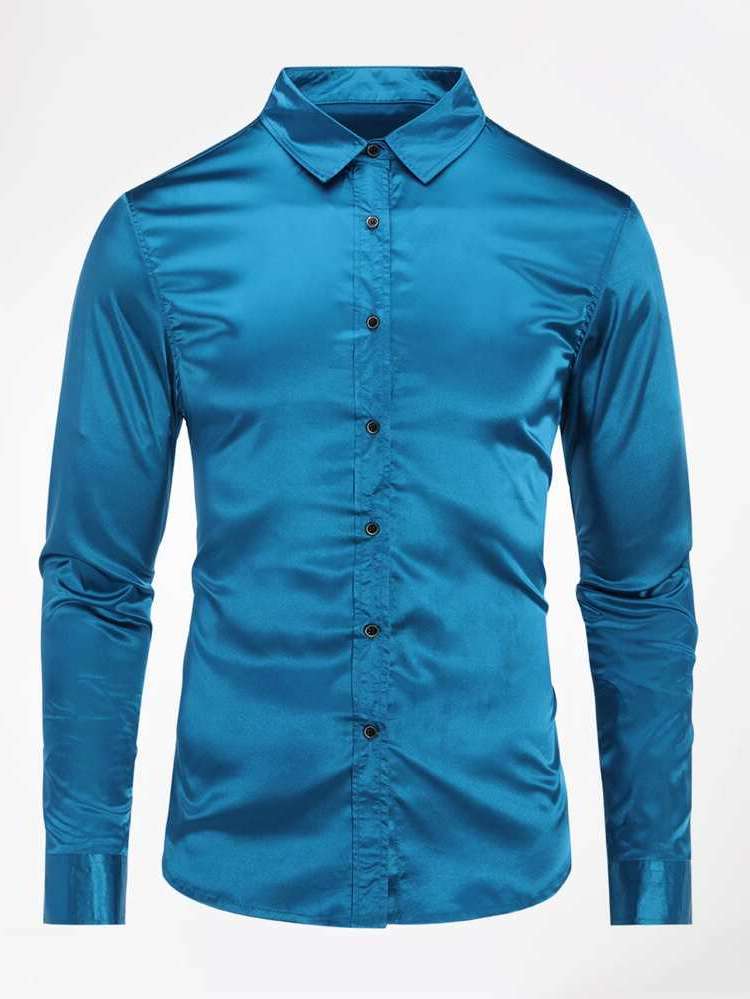 Casual Teal Blue Long Sleeve Men Clothing 9007