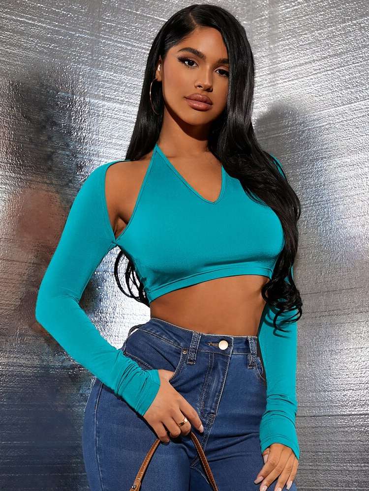 Cut Out Sexy Slim Fit Halter Women Tops, Blouses  Tee 6888