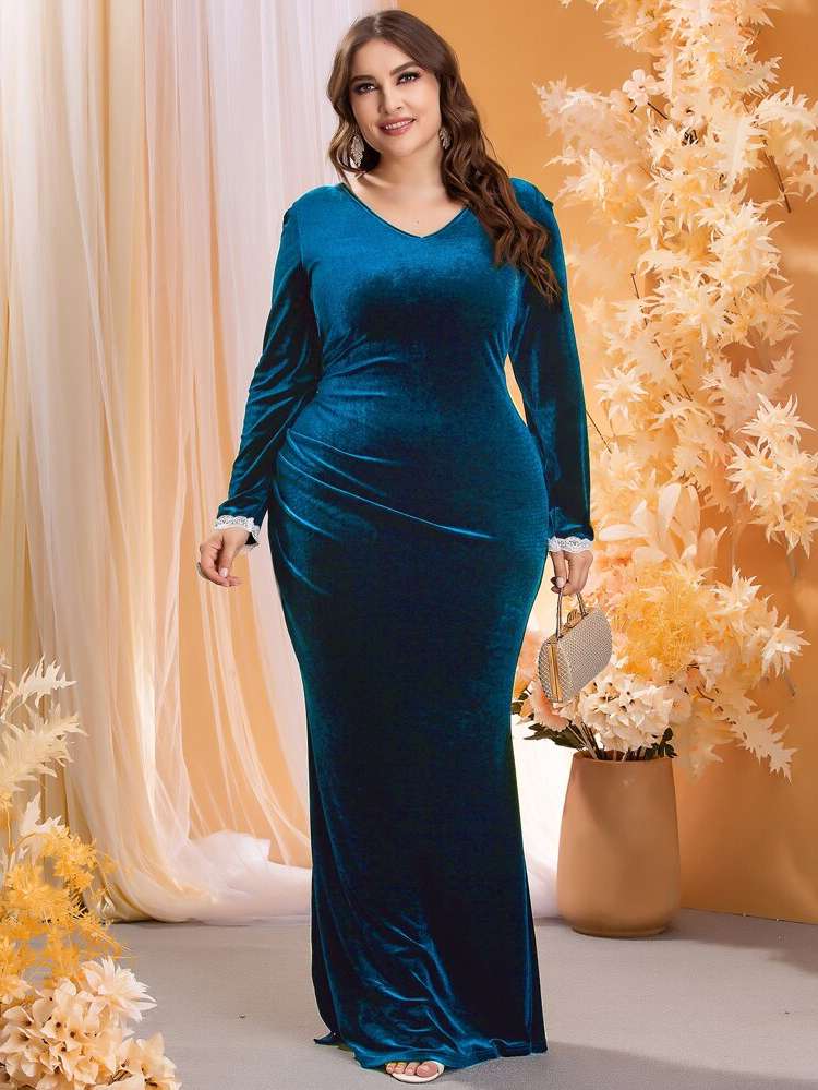 Maxi Glamorous V neck Plus Size Dresses 3810