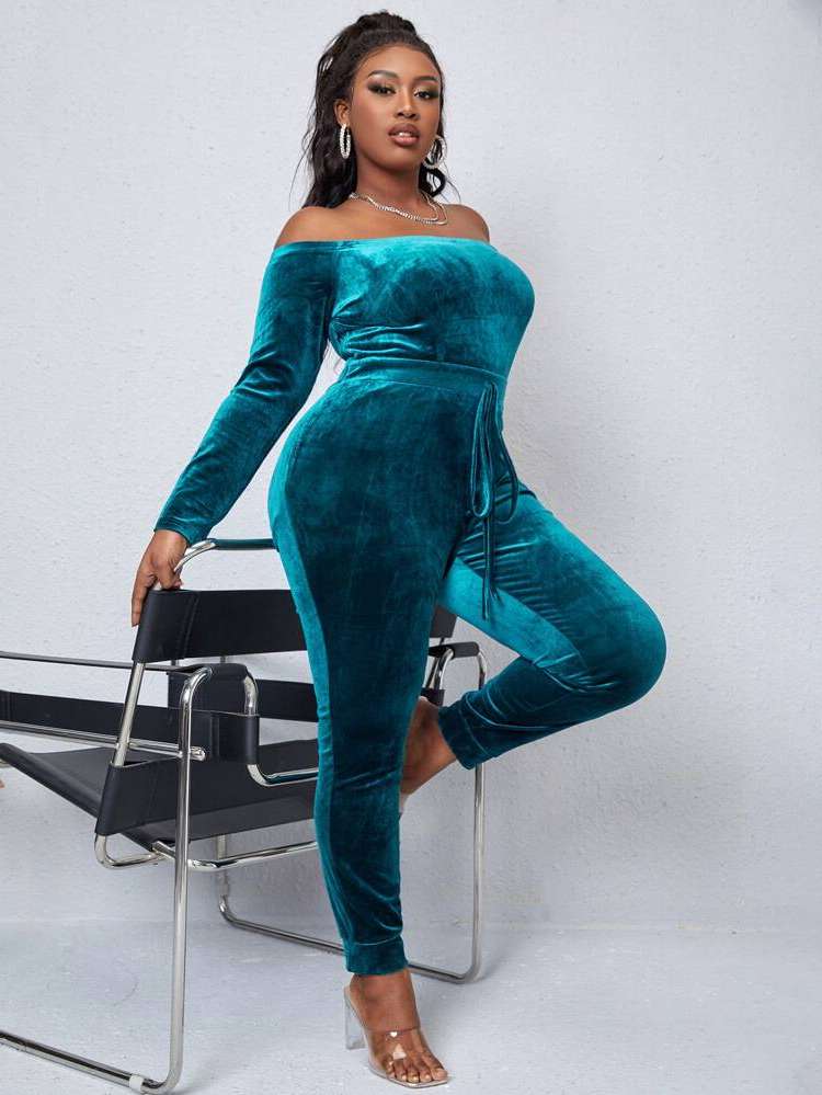  Long Teal Blue Knot Plus Size Jumpsuits 921