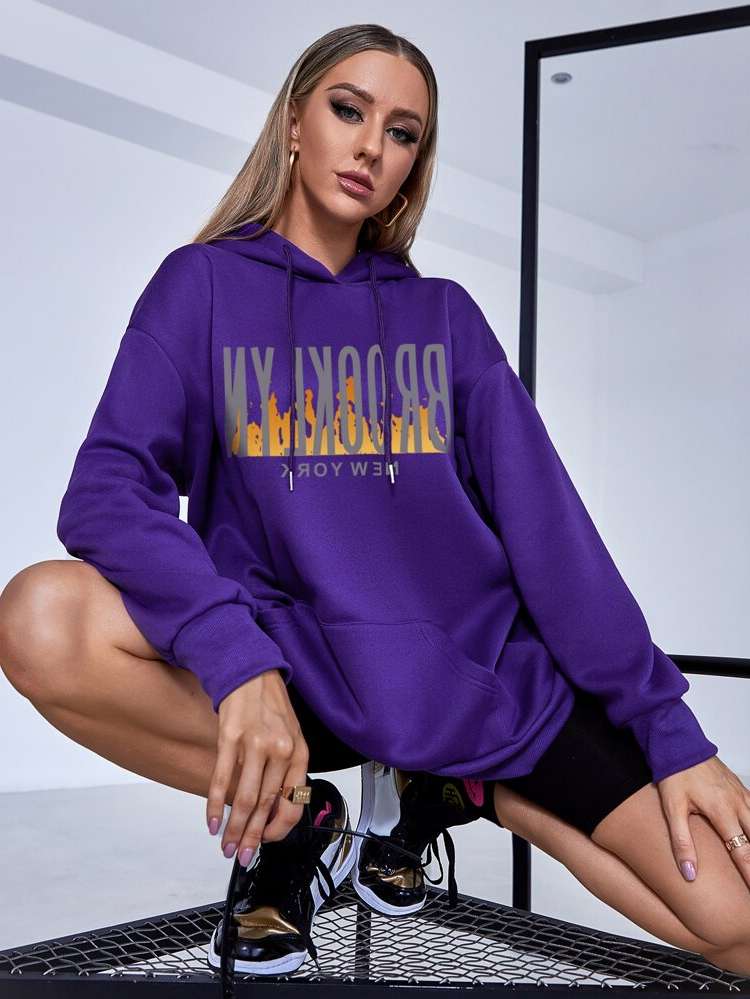  Letter Drawstring Casual Women Sweatshirts 8454