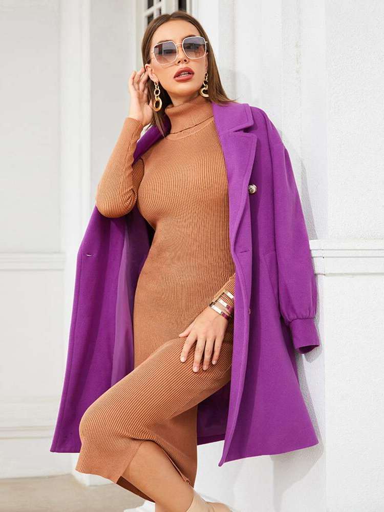  Plain Violet Purple Long Sleeve Women Outerwear 211