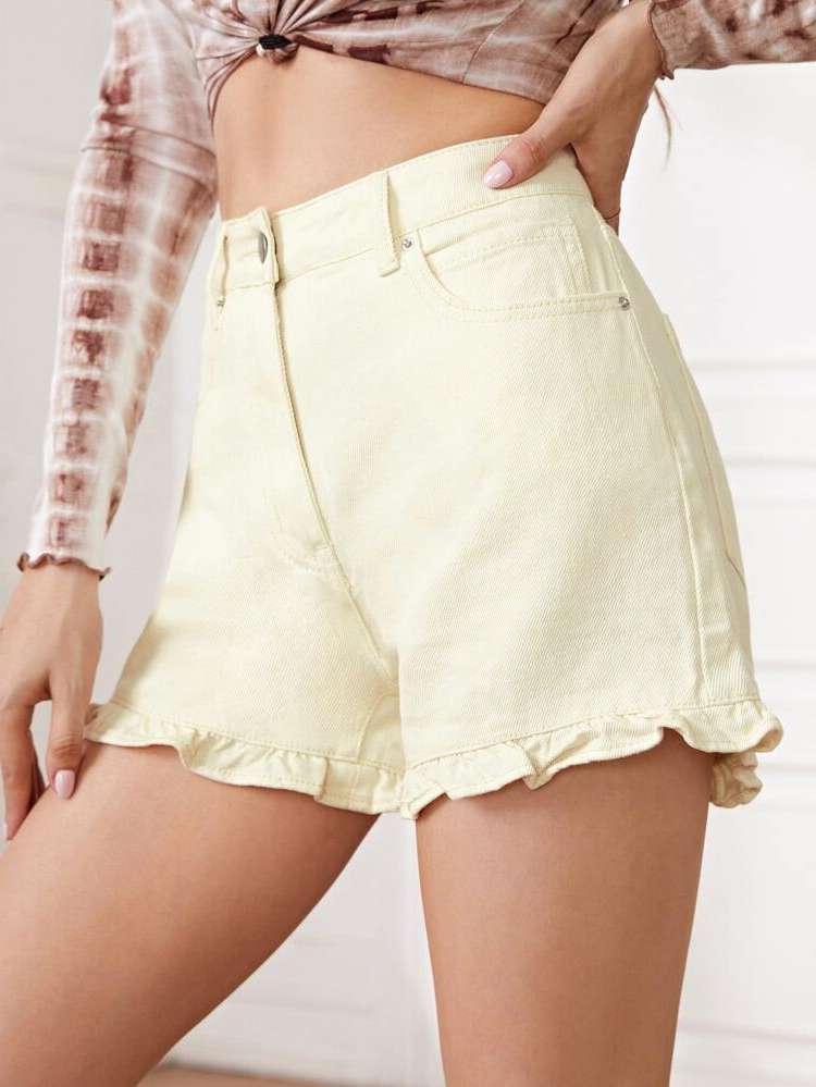  Plain Button Women Denim Shorts 4920