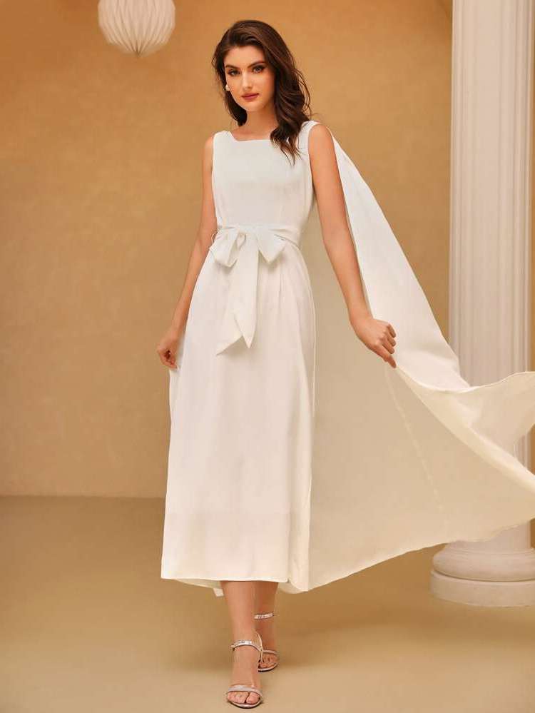 White Elegant Plain Arabian Dresses 1383