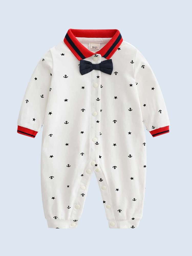  Long Sleeve Bow Casual Baby Jumpsuits 3617