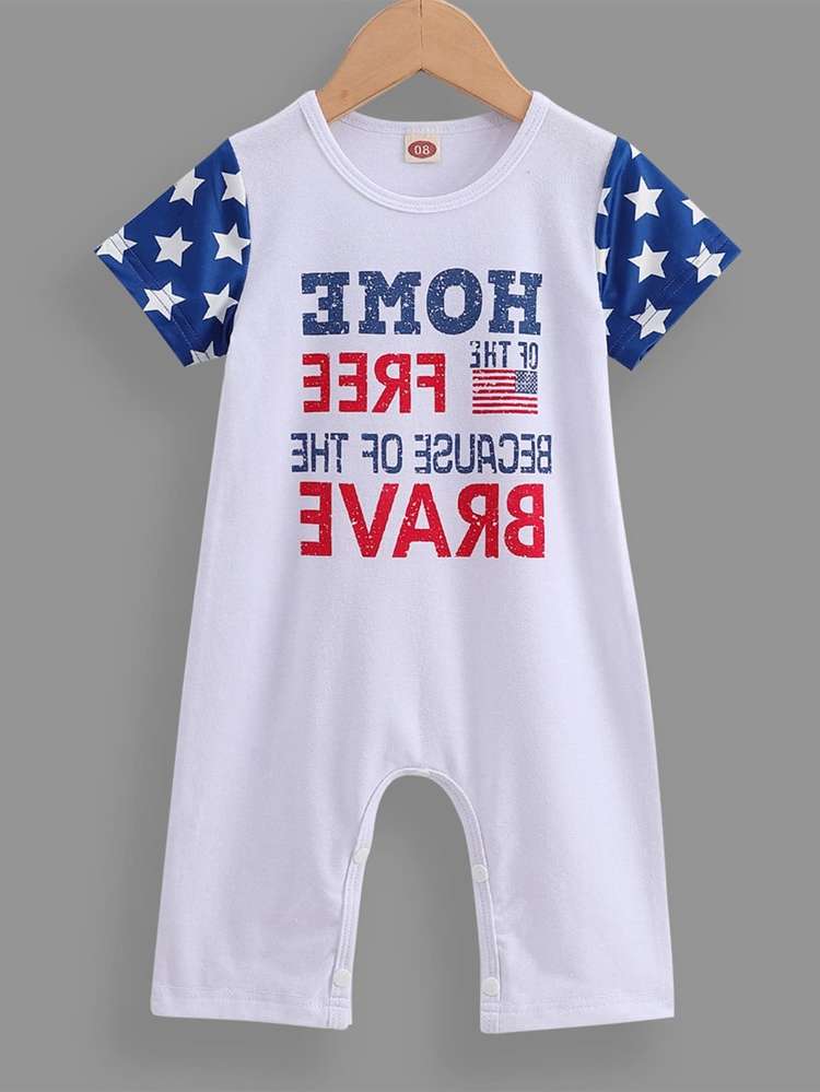 Round Neck Flag White Baby Onesies 92