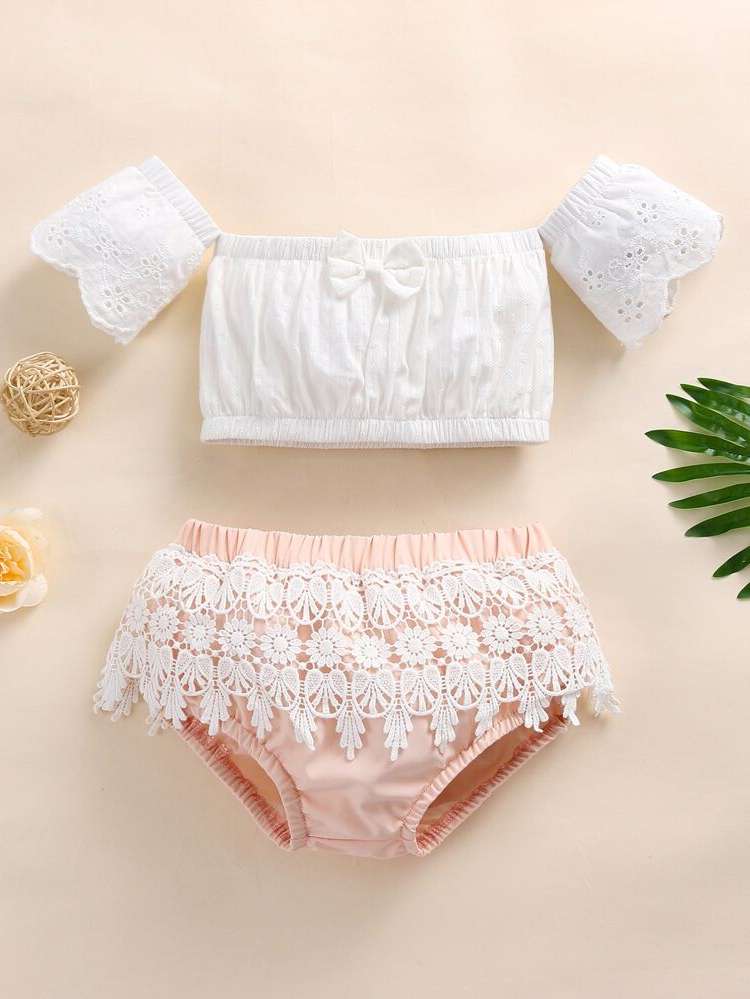 Off the Shoulder White Cute Baby Sets 139