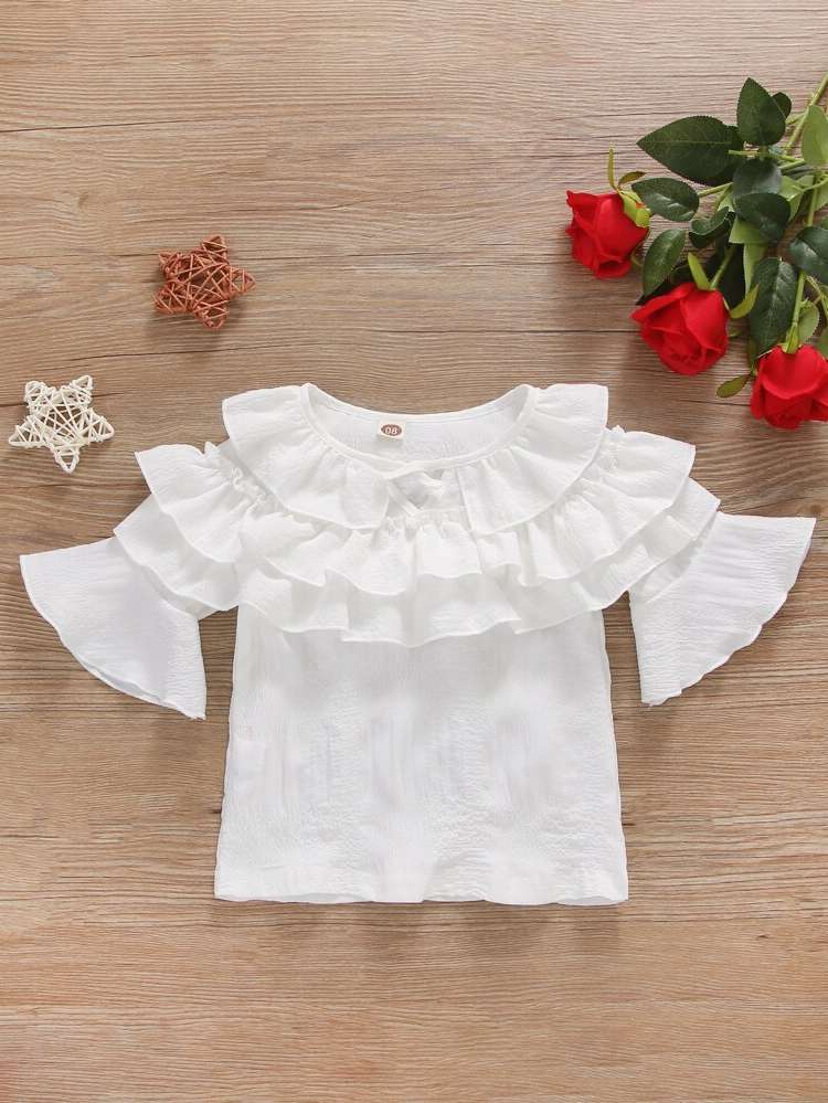 Half Sleeve Round Neck White Ruffle Baby  Mom 8843