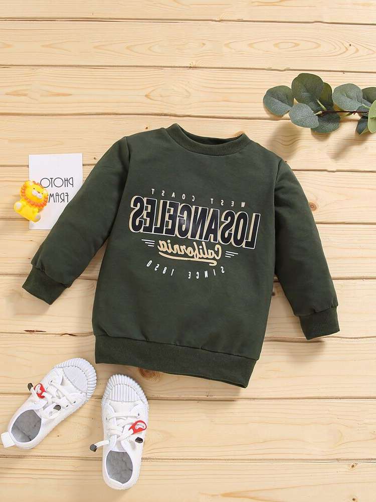 Long Sleeve Regular Fit Letter Baby Sweatshirts 3654