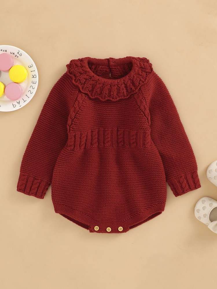 Button Round Neck Plain Casual Baby Clothing 3906