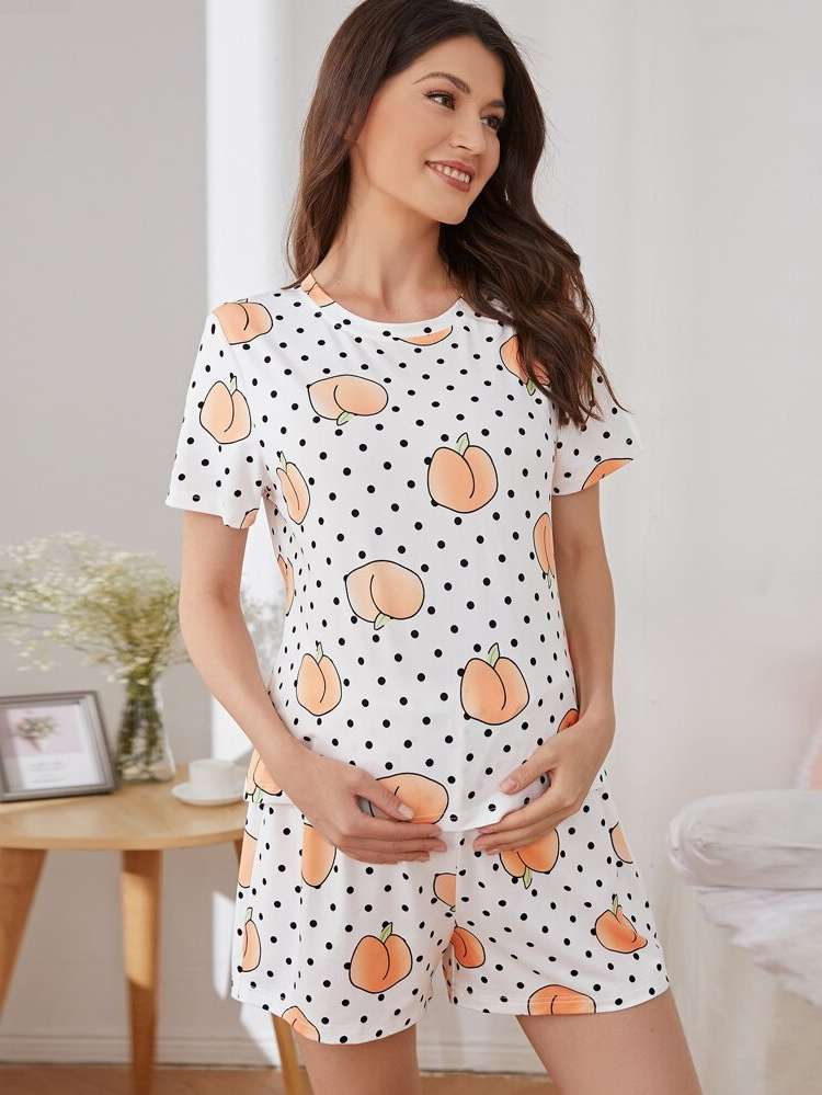 White Polka Dot Maternity Lingerie  Loungewear 9341