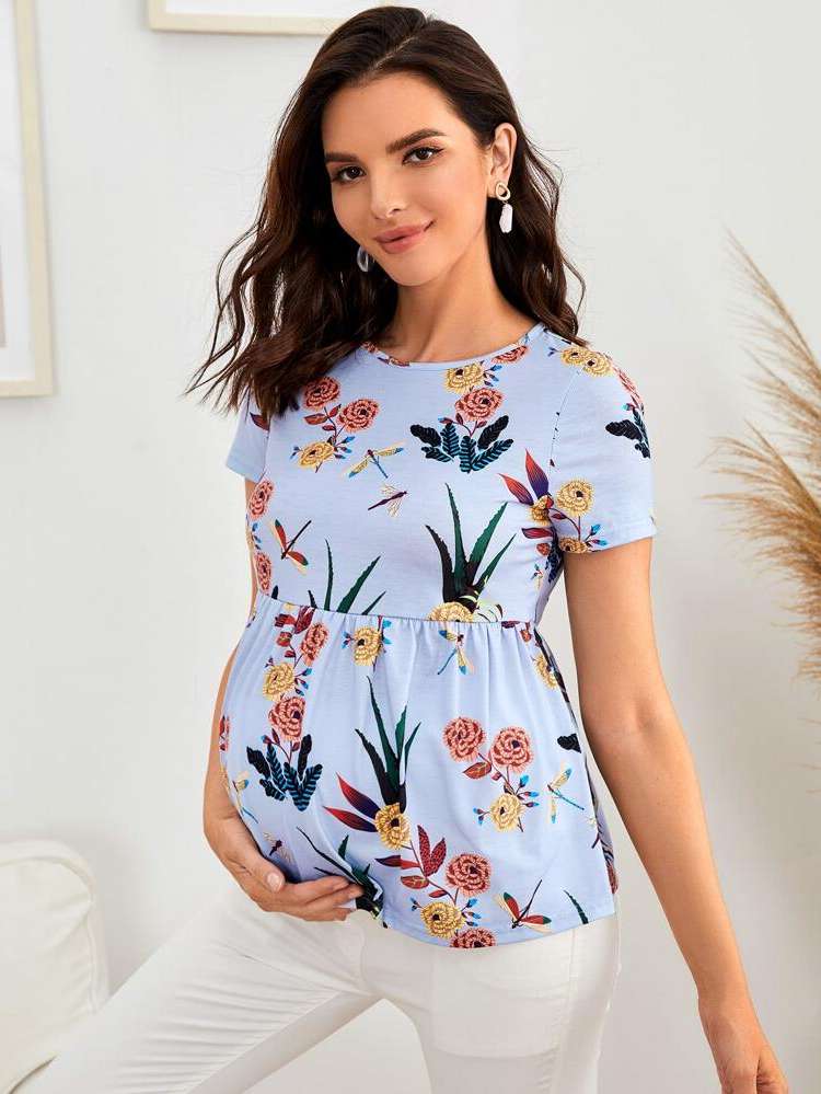 Casual Ruffle Hem Regular Maternity Tops 786