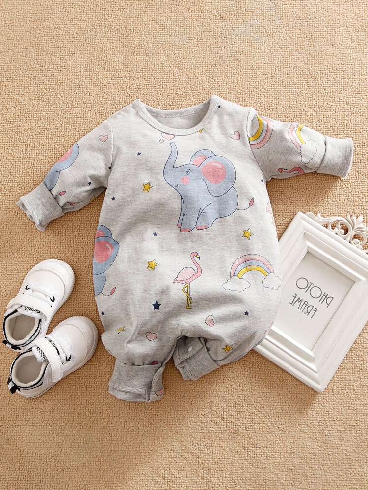 Long Sleeve White Cartoon Baby Onesies 3216