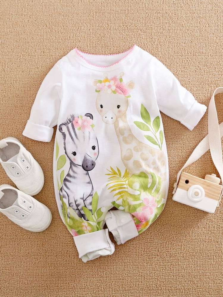 Long Long Sleeve Round Neck Button Baby Onesies 7233