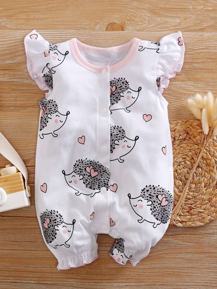  Cartoon Frill Round Neck Baby Onesies 733