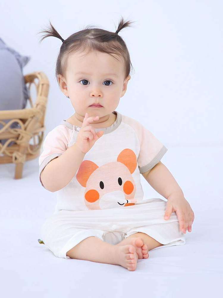 Short Sleeve White Round Neck Baby  Mom 5451