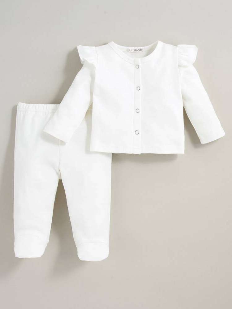 Ruffle White Round Neck Baby  Mom 4611