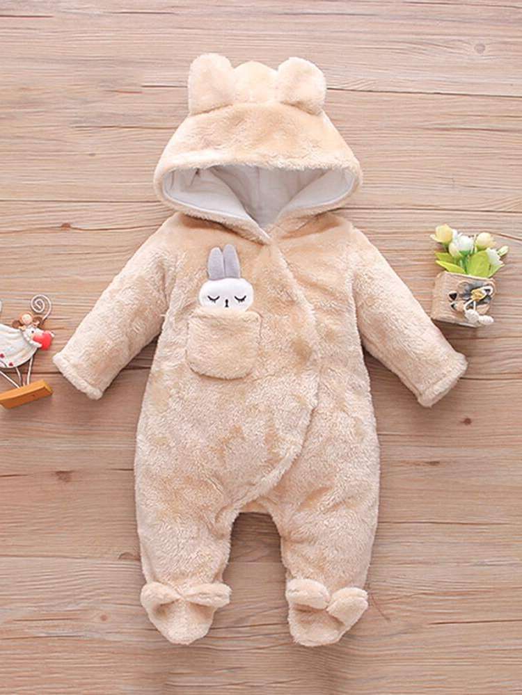 White Hooded Patched Cartoon Baby Clothing 729