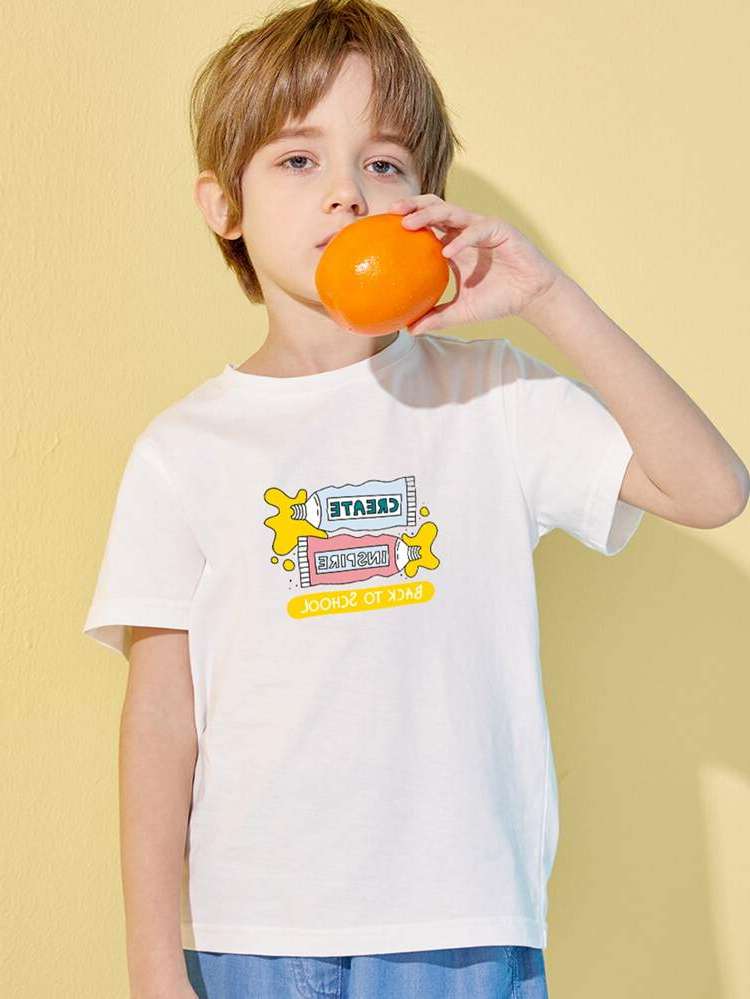 Round Neck White Regular Fit Regular Boys Clothing 9919