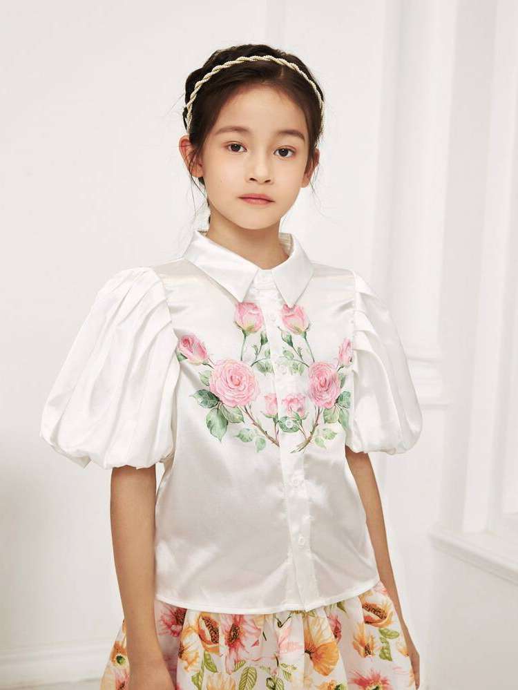 White Collar Floral Dressy Kids Clothing 3539