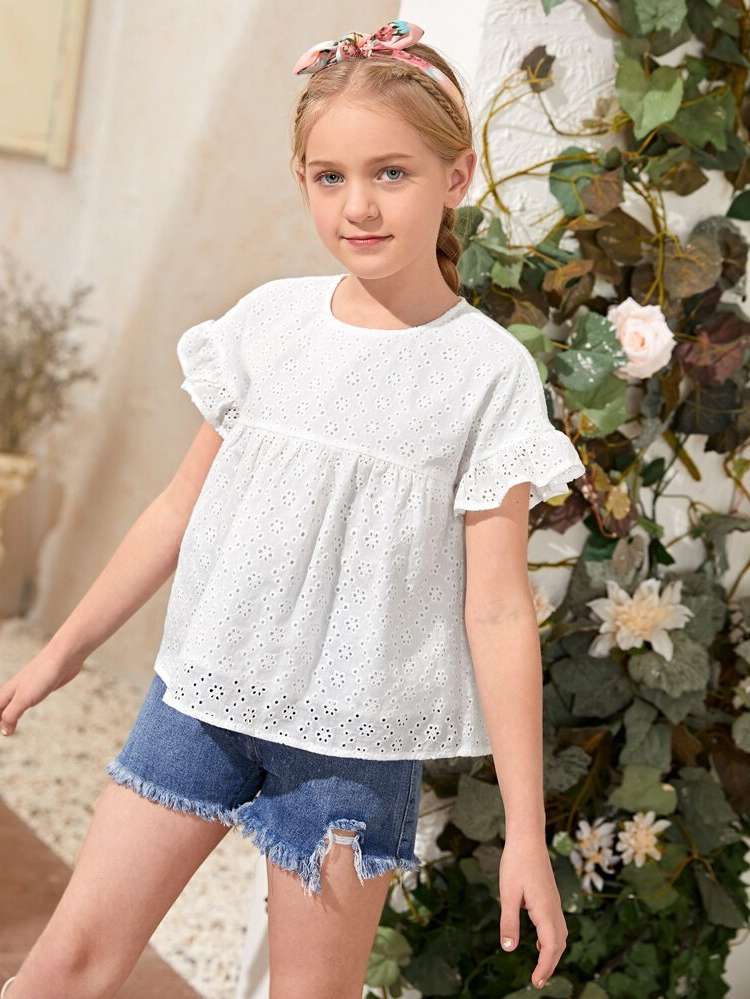 Regular Boho Short Sleeve Plain Girls Blouses 9249