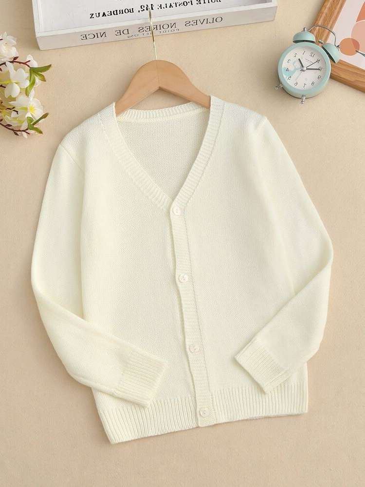 Casual White Regular Button Front Girls Cardigans 3069