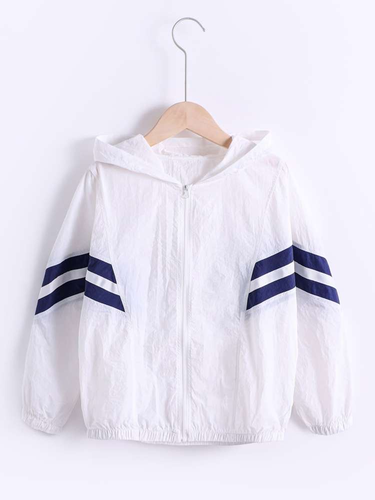 White Hooded Regular Zipper Girls Clothing 100