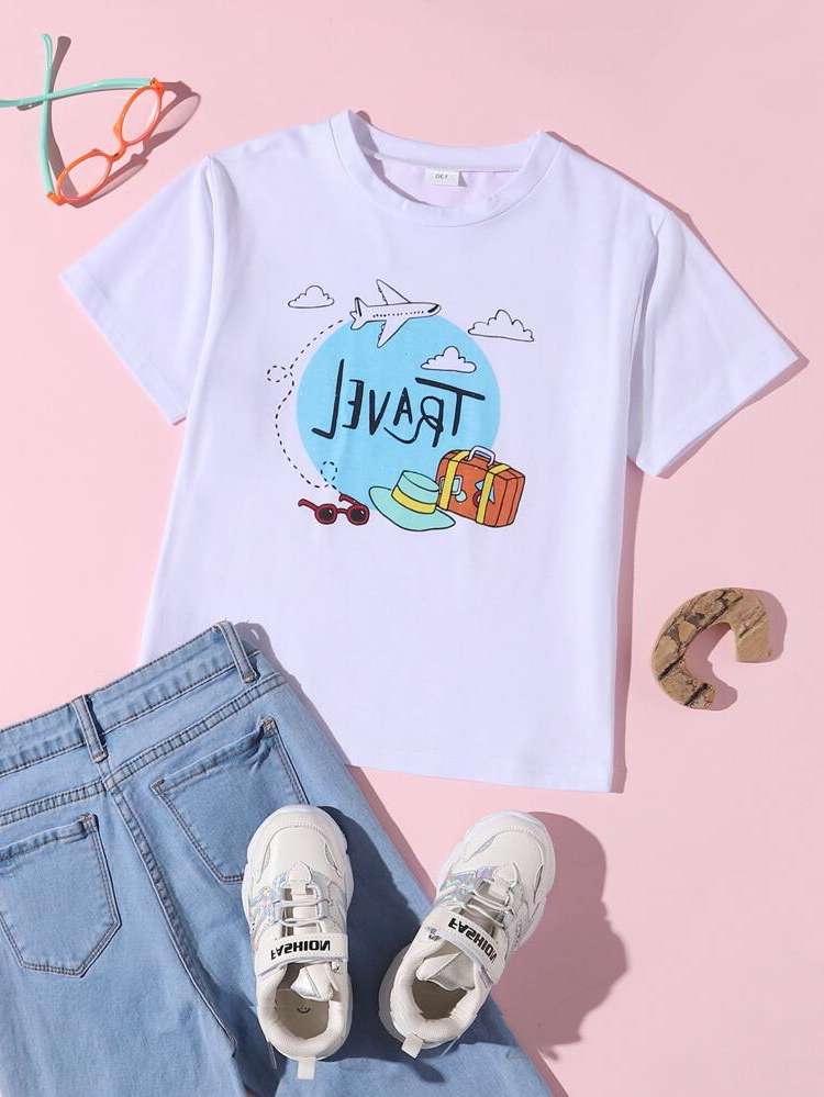 Cartoon White Casual Regular Girls Clothing 7897