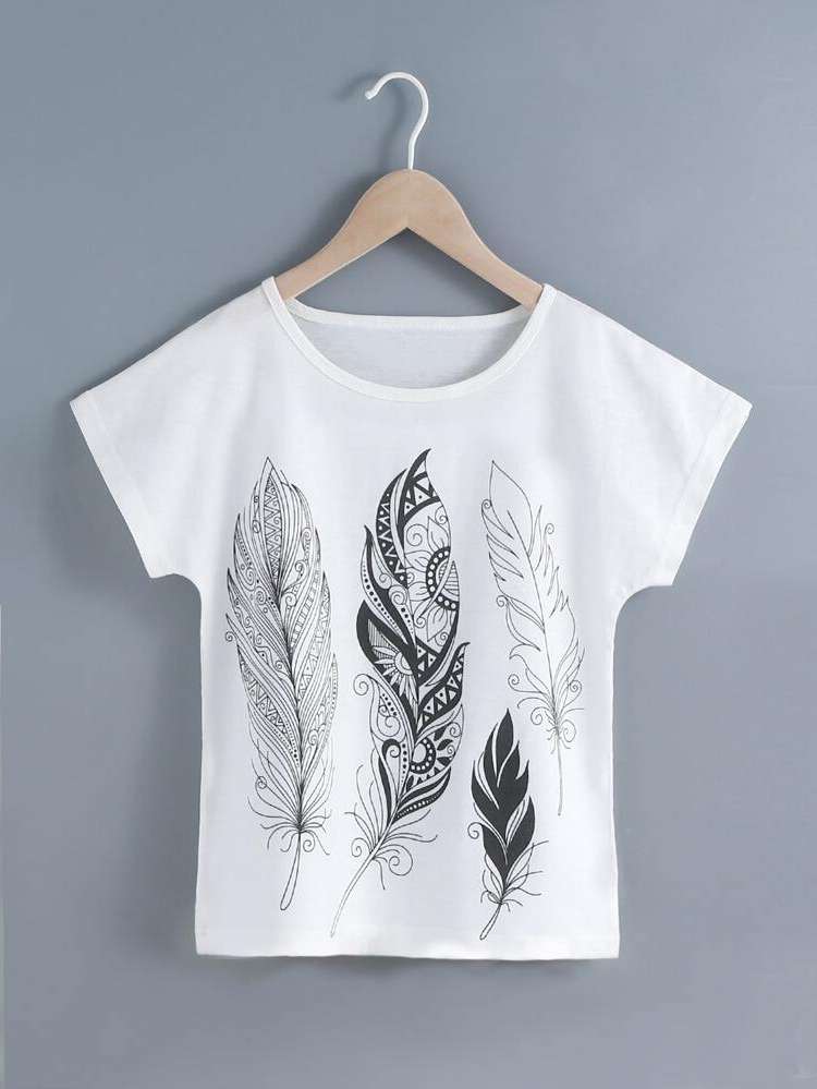 Tribal Regular Fit White Round Neck Girls Clothing 4271