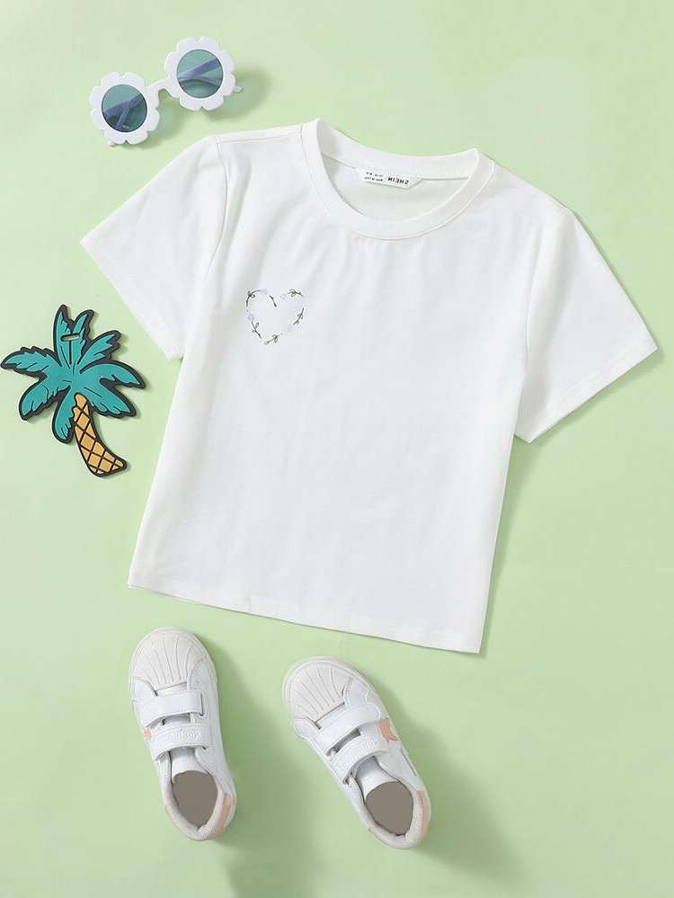  Casual Round Neck Heart Girls T-Shirts 2891