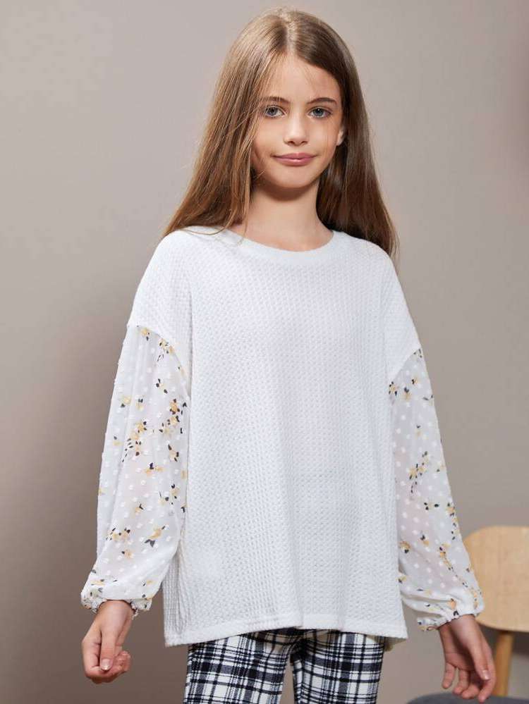 Long Sleeve Ditsy Floral Regular Fit Casual Kids Clothing 8314