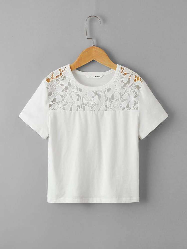  Short Sleeve White Plain Girls Clothing 625