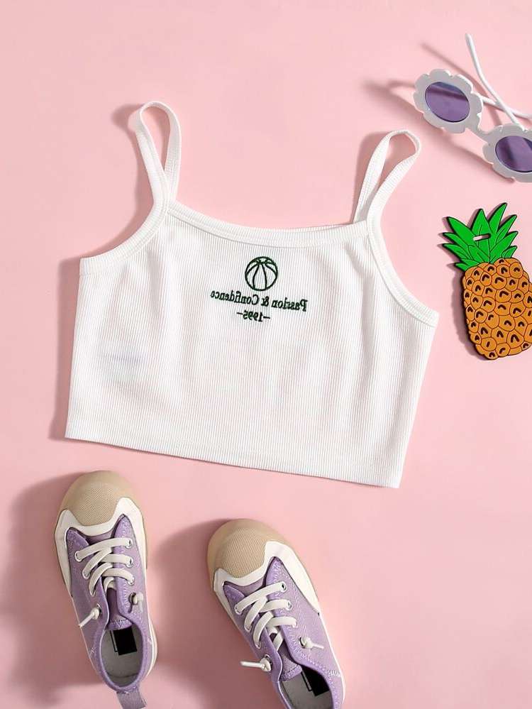  Crop Embroidery Slim Fit Girls Tank Tops  Camis 4274