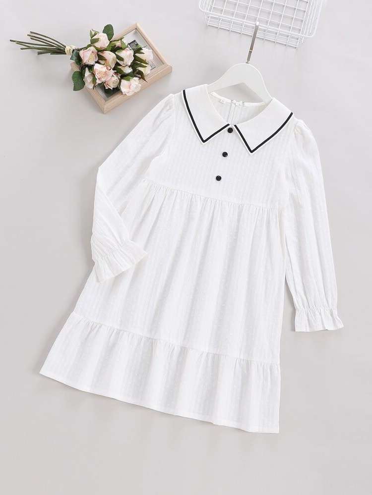 Knee Length Long Sleeve Peter Pan Collar Kids Clothing 4531