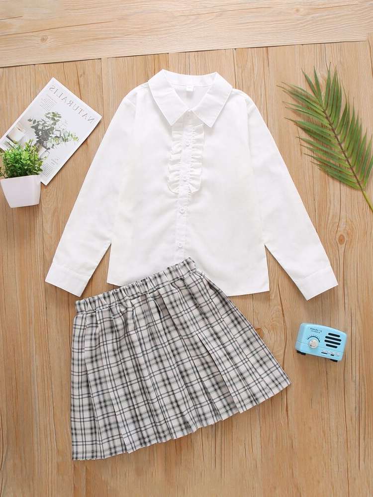 Preppy Collar White Long Sleeve Kids Clothing 9556