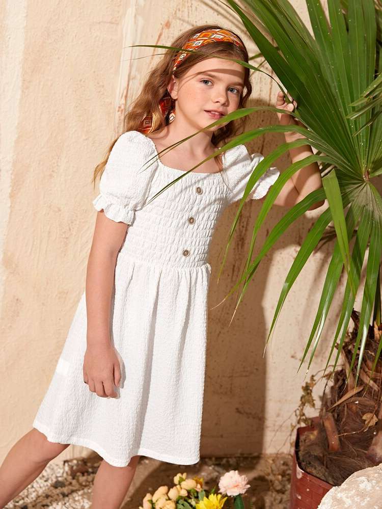 Knee Length Square Neck Plain Girls Clothing 6378