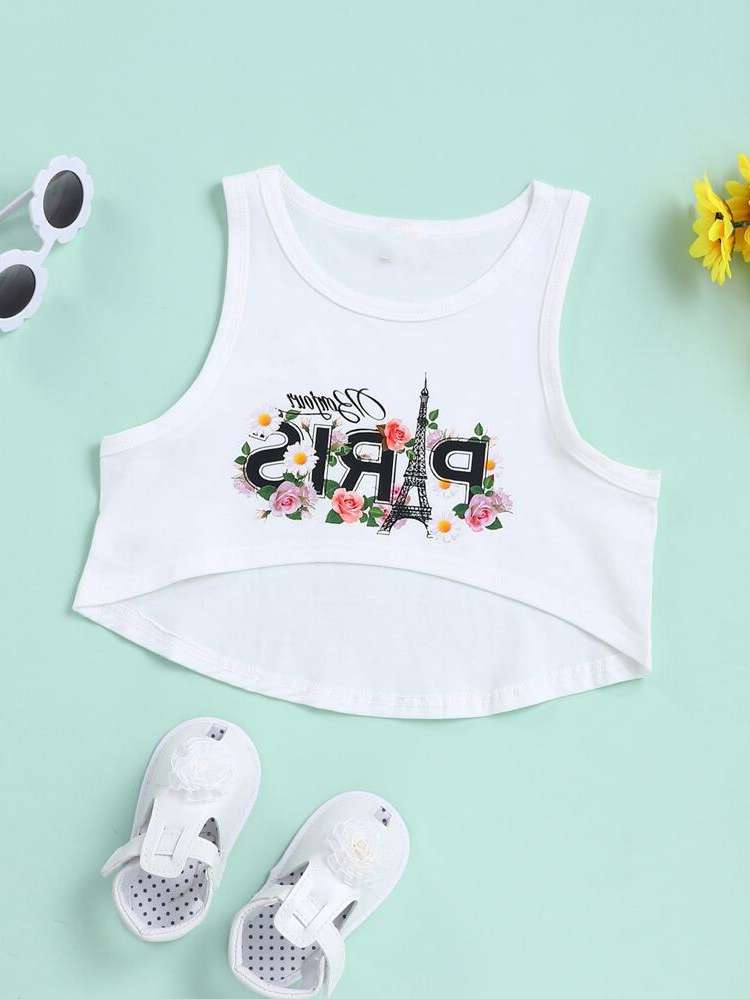 White Floral Round Neck Kids Clothing 863