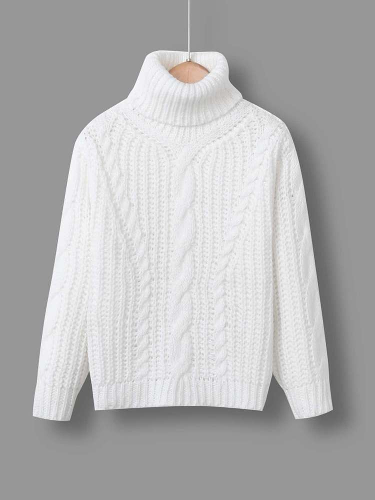 High Neck White Long Sleeve Girls Knitwear 1748