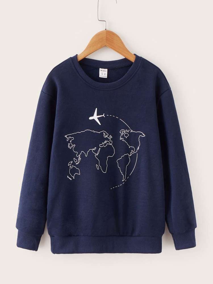 Round Neck Casual Map Kids Clothing 711