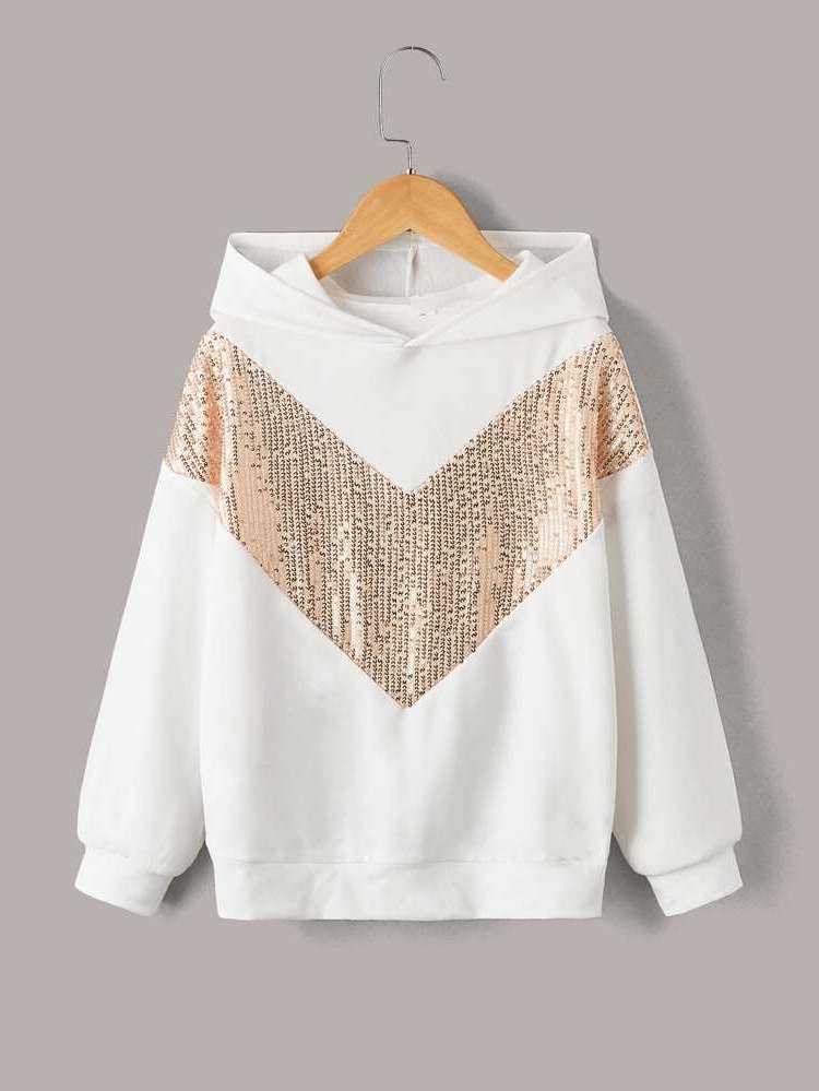  Regular Casual Contrast Sequin Girls Sweatshirts 6324